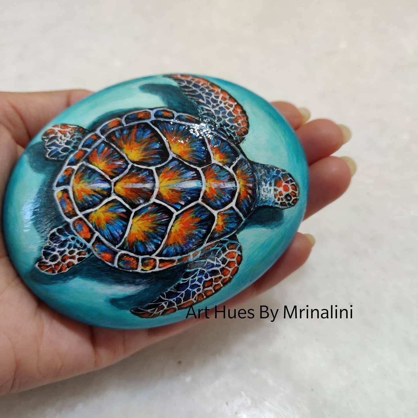 Sea Turtle Rock Painting realistic art ocean lovers sea Etsy