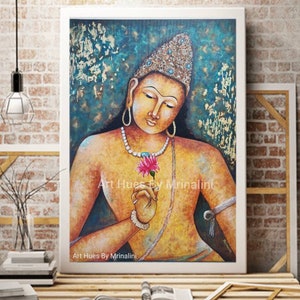 Original Buddha Acrylic Painting with Gold Leaf: Indian Art (18x24 inches)