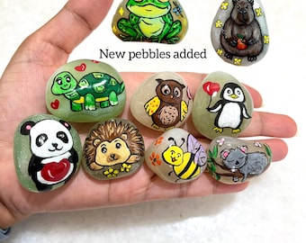 Piedras pintadas con forma de animal de bolsillo, piedra de preocupación para niños, piedras antiestrés para aliviar el estrés diario, piedras de amabilidad, mini guijarros