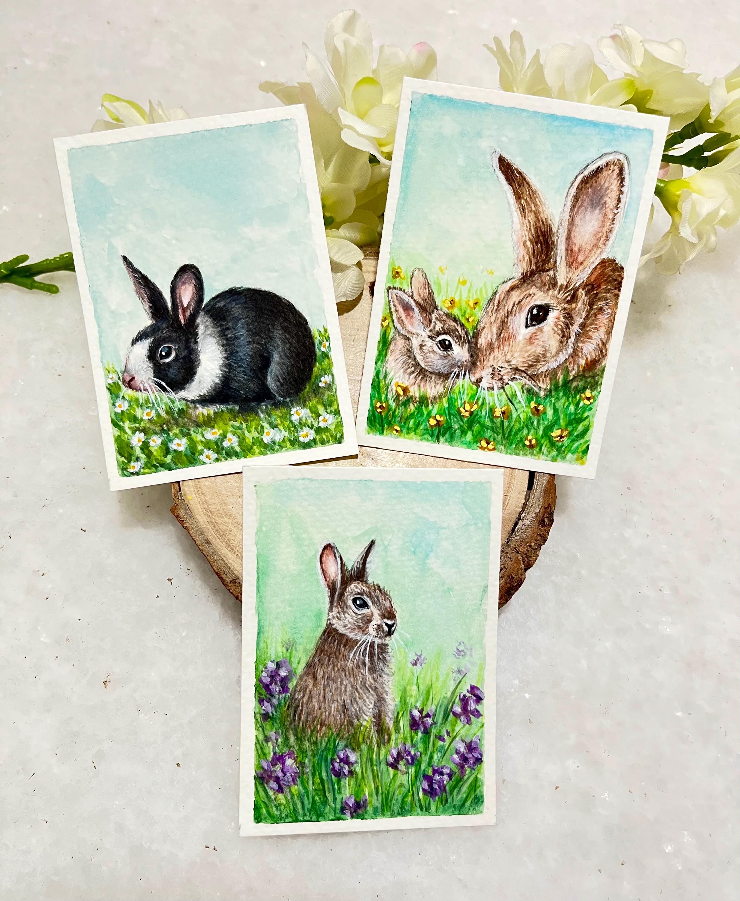 ACEO Original Paintings - Set of 3 Spring Bunny Collection - Miniature ...