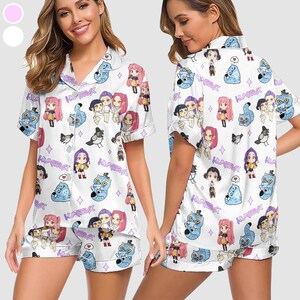 Huntrix K-Pop Demon Hunters Satin Pajama Set – K-Pop Demon Hunters Sleepwear, Short & Long Sleeve Pjs, Gift For Kpop Lovers