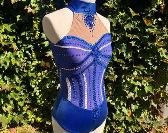 Blue Mesh Leotard for Circus Pole Aerial Dance Lyra Trapeeze Performance