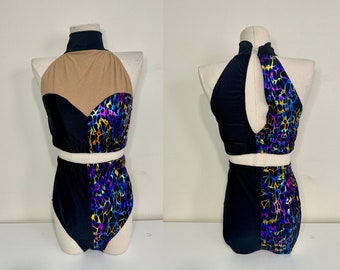 Black Multicolour Circus Costume: Halter Top, High Waisted Briefs
