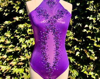 Royal Purple Oval Cut Out leotard for Aerial Pole Circus Lyra Dance Performance