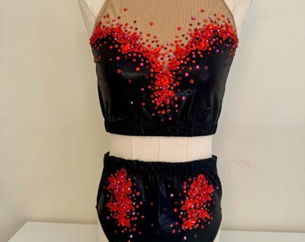 Red and Black 2 Piece Circus Costume for Aerial Dance Lyra Performance