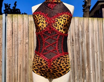 Leopard and Red  Leotard for Circus Pole Aerial Dance Lyra  Performance