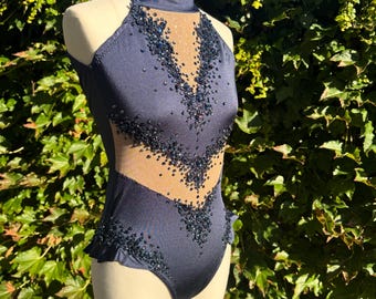 Navy Sweetheart Mesh Cutout Leotard for Circus Pole Aerial Dance Lyra Trapeeze Circus Performance