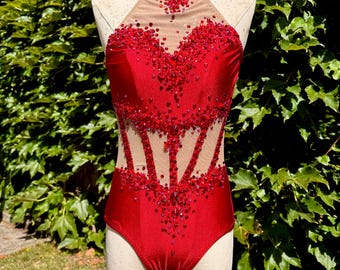 Red Sweetheart Corset Cut leotard  for Dance Performance