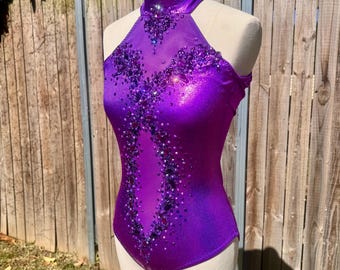 Purple Mesh Oval Cutout Leotard for Circus Pole Aerial Dance Lyra  Performance