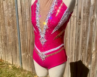 Pink White and Gold Leotard for Circus Pole Aerial Dance Lyra  Performance