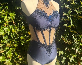 Navy Sweetheart Corset Cut leotard  for Dance Performance