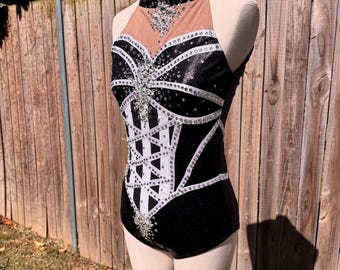 Black and White Striped Leotard for Circus Pole Aerial Dance Lyra  Performance
