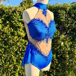 Royal Blue Leotard with 3/4 Mesh Skirtt Leotard for Circus Pole Aerial Dance Lyra Trapeeze Circus Performance