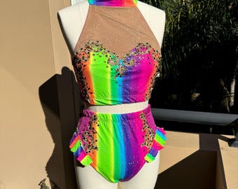 Rainbow Circus Costume 2 Piece for Aerial Pole Circus Lyra Dance Performance