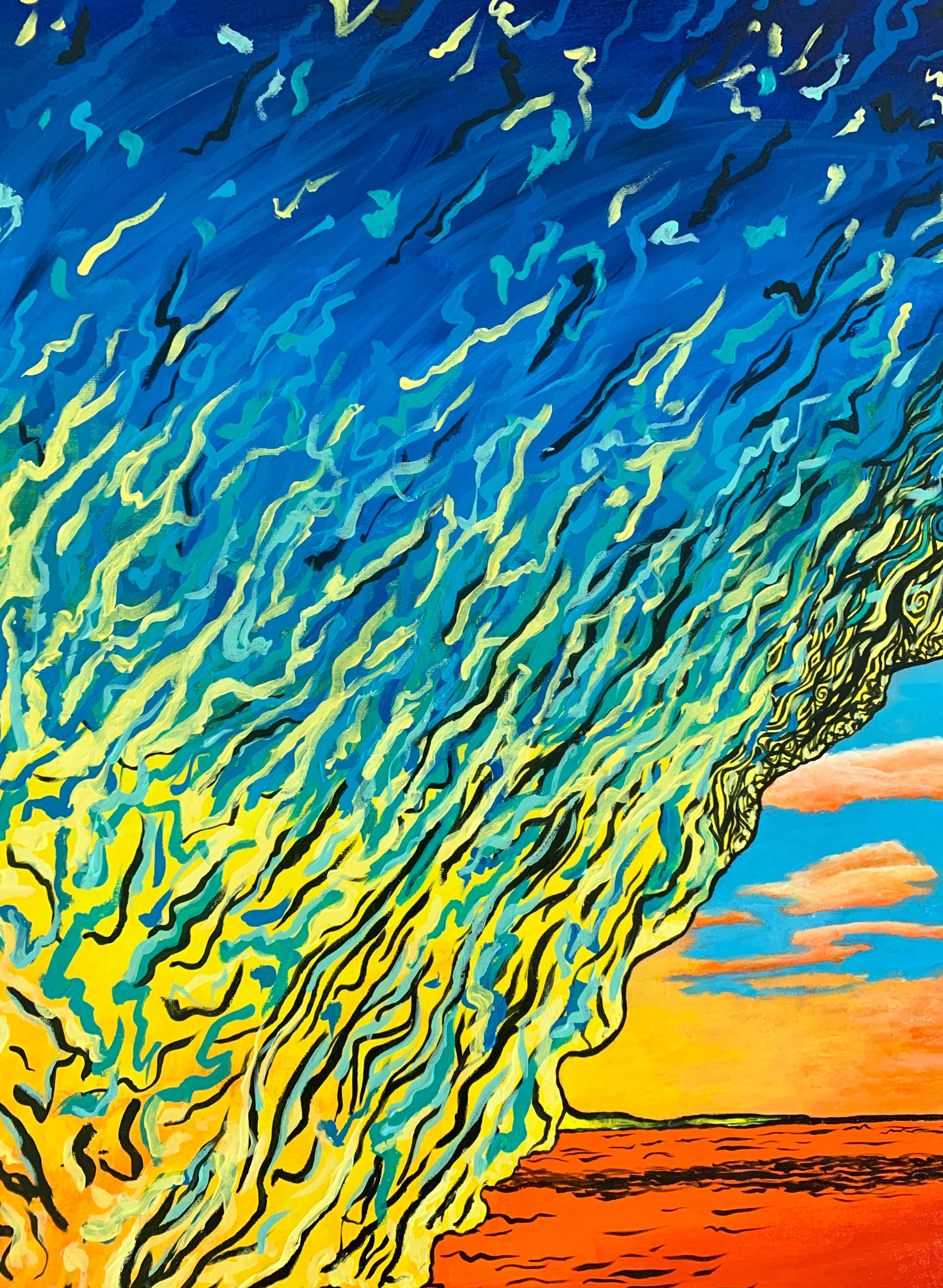 Wave painting/abstract beach art/large acrylic Etsy