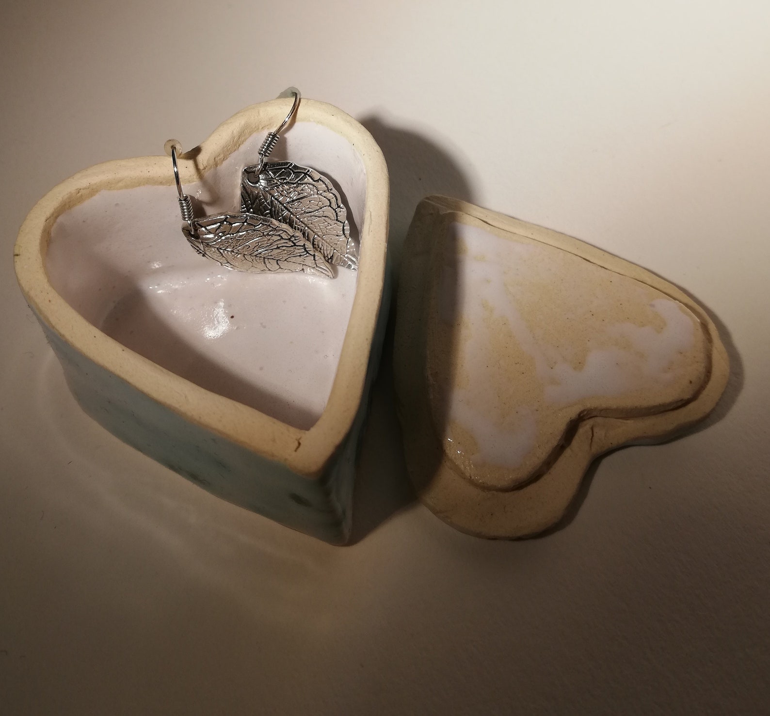 Ceramic Heart shaped Trinket box with lid Glazed. White Etsy