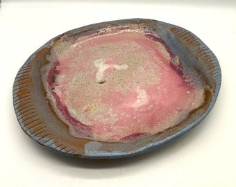 Handmade Stoneware Dish: Serving platter, Pink & Lilac. A statement piece