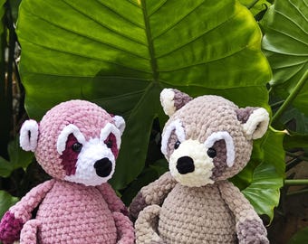 Handmade Crochet Raccoon Plushie, Customizable Colors