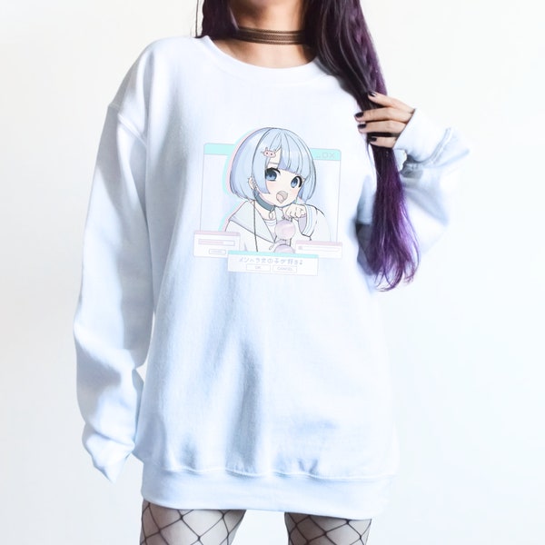 Menhera Anime Girl Yami Kawaii Sweatshirt, Pastell Goth Pullover, Egirl Mode, süße Harajuku Streetwear, Geschenk für Otaku Gamers