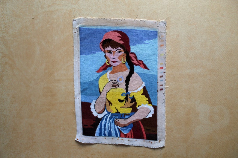 Handmade petit point tapestry 9x 13 Baroque wall art Finished needlepoint Completed cross stitch Vintage tapestry,Gobelin needlepoint