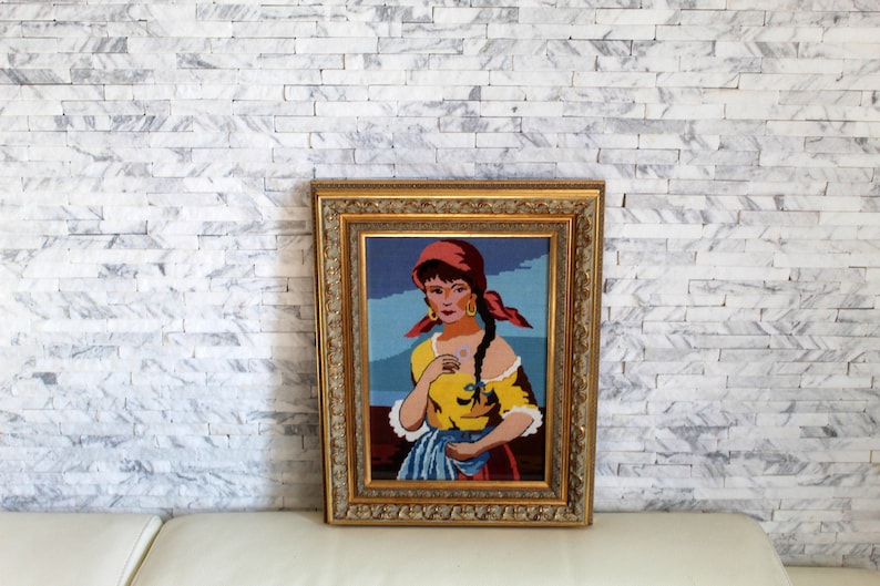 Handmade petit point tapestry 9x 13 Baroque wall art Finished needlepoint Completed cross stitch Vintage tapestry,Gobelin needlepoint