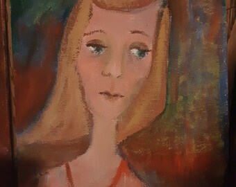 Meg, 1947 vintage inspired casein portrait painting