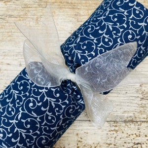 Deluxe Reusable Christmas Crackers, Reusable, Pullable, Eco friendly Christmas, Christmas table, Zero waste, refillable Silver Swirls navy