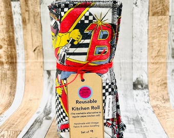 Retro Print Reusable Kitchen Roll: Set of 9 Cotton Unpaper Towels