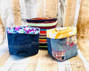 Upcycled Fabric Basket: Handmade Plant Pot Cover, Storage Basket