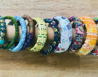 Upcycled Fabric Bangles, cotton, ribbon, boho. Gipsy, alternative, individual style.