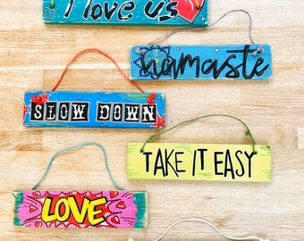 Painted pallet signs, reclaimed pallet, acrylic pen art