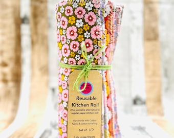Washable Kitchen Roll / Unpaper Towel / Reusable Kitchen Roll Set of 10 Loose Sheets