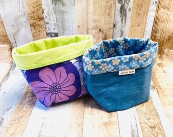 Fabric Plant Pot Holder, Fabric Basket, Storage Basket, Upcycled/Preloved Fabric Basket