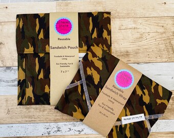 Reusable Sandwich Pouch: Washable Food Wrap, Camo Print