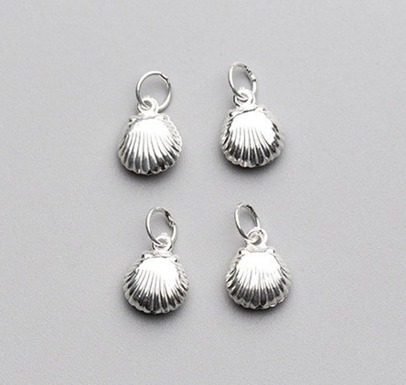 4Pcs 10\u00d78mm Sterling Silver Clam Shell Charms 925 Silver Seashell Charm