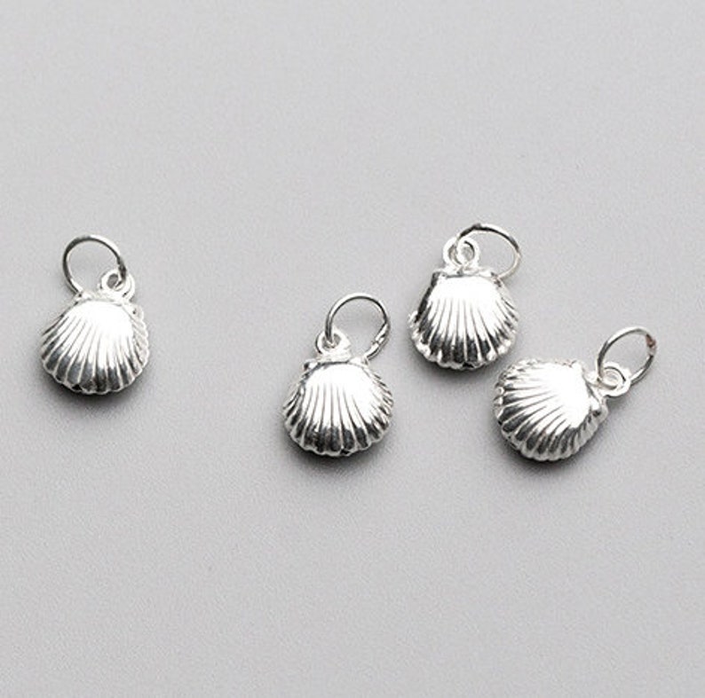 4Pcs 10\u00d78mm Sterling Silver Clam Shell Charms 925 Silver Seashell Charm