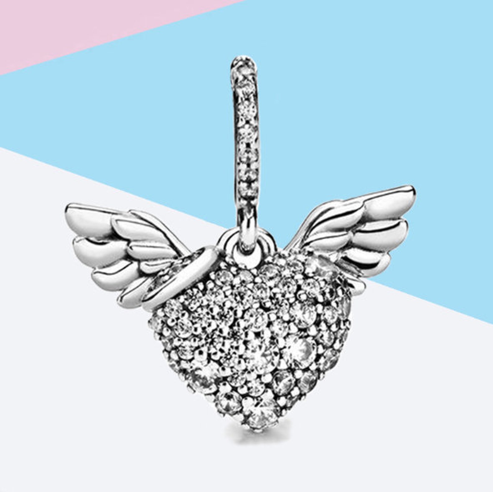 Pandora pave heart angel wings necklace Clearance