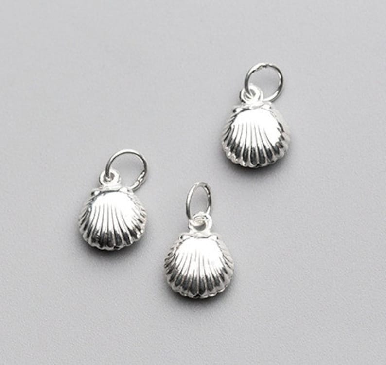 4Pcs 10\u00d78mm Sterling Silver Clam Shell Charms 925 Silver Seashell Charm