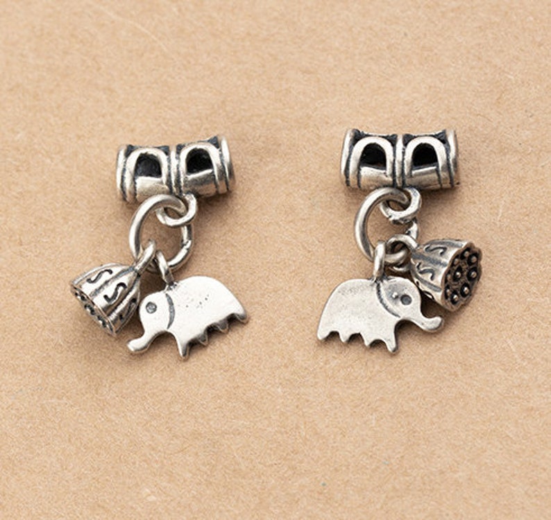 1 Pcs 20mm Sterling Silver Elephant Dangle Charm 925 Silver Lotus Bail Charms