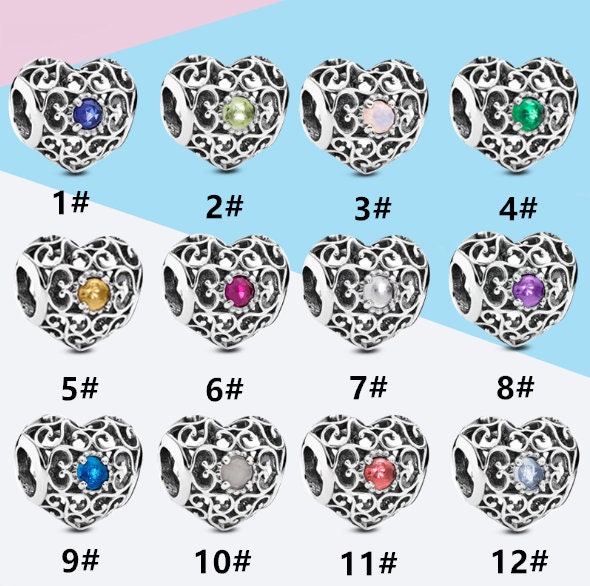 Bracelet Beads Charms S925 Sterling SilverBirthstonesHeart Etsy