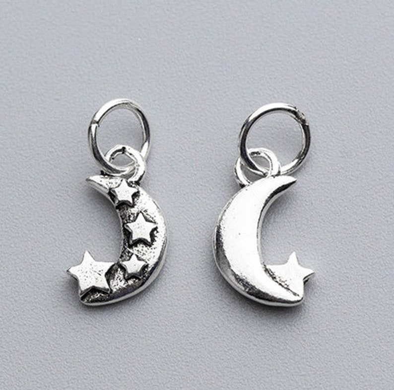 4 Pcs 12.5\u00d77mm Sterling Silver Moon And Star Charms 925 Silver Moon Star Pendant