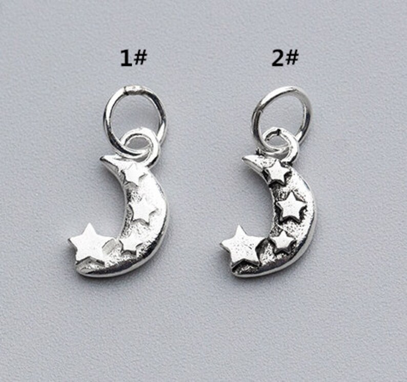 4 Pcs 12.5\u00d77mm Sterling Silver Moon And Star Charms 925 Silver Moon Star Pendant