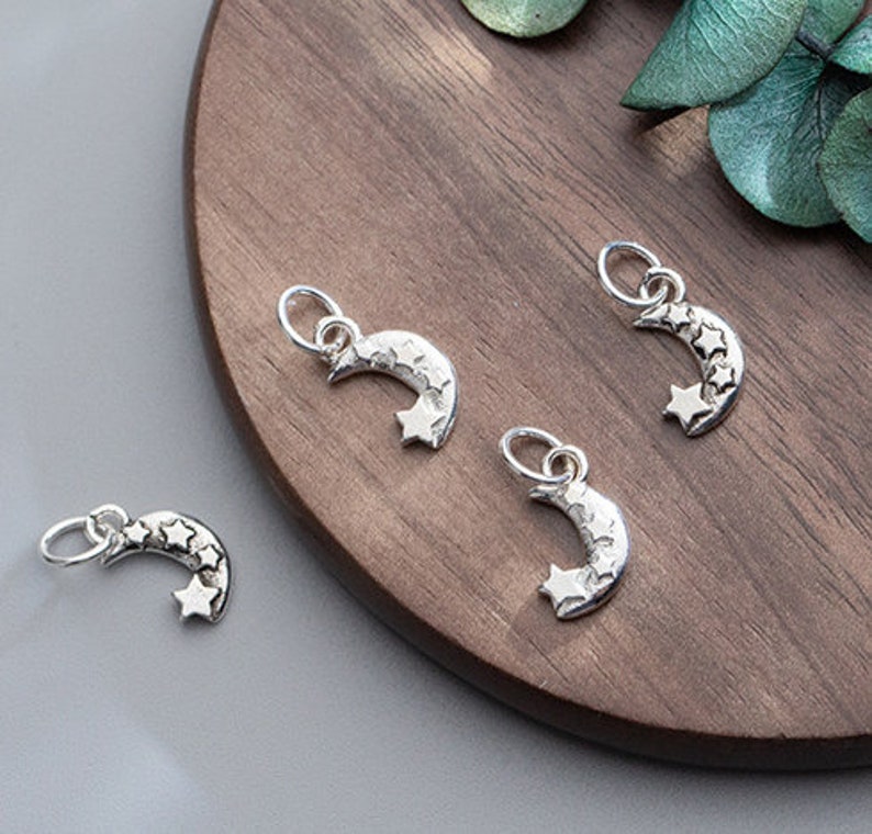 4 Pcs 12.5\u00d77mm Sterling Silver Moon And Star Charms 925 Silver Moon Star Pendant