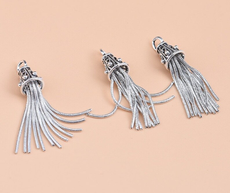 1 Piece 32.5mmx7.8mm Sterling Silver Chain Tassel Pendant Etsy