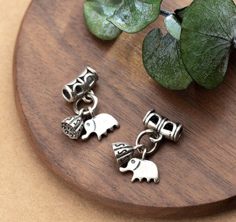 1 Pcs 20mm Sterling Silver Elephant Dangle Charm 925 Silver Lotus Bail Charms