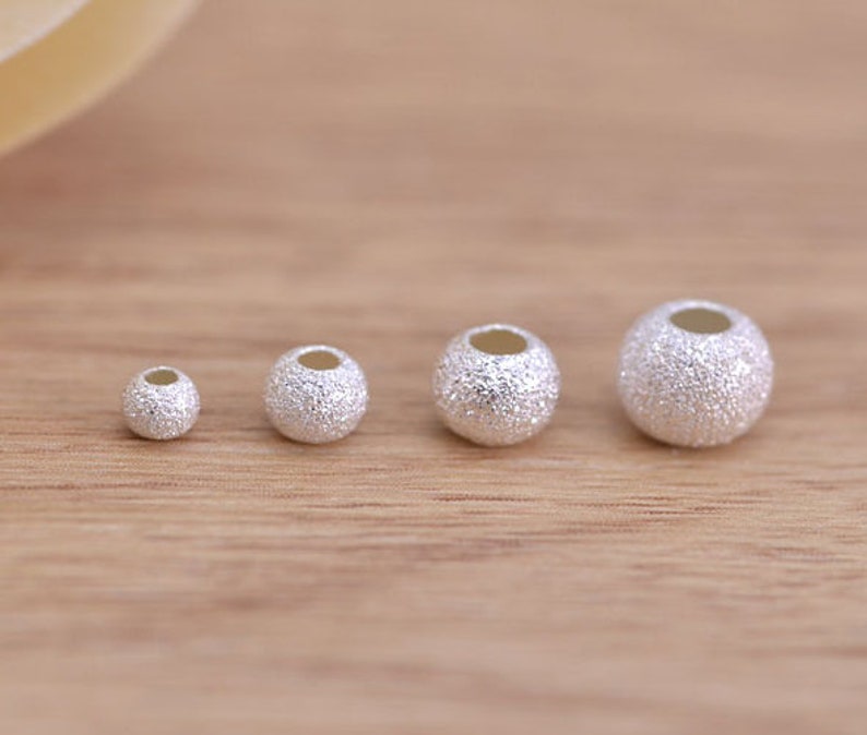 3,4,5,6mm Multi Sizes 925 Sterling Silver Stardust Round Beads Satin Silver Spacer Beads