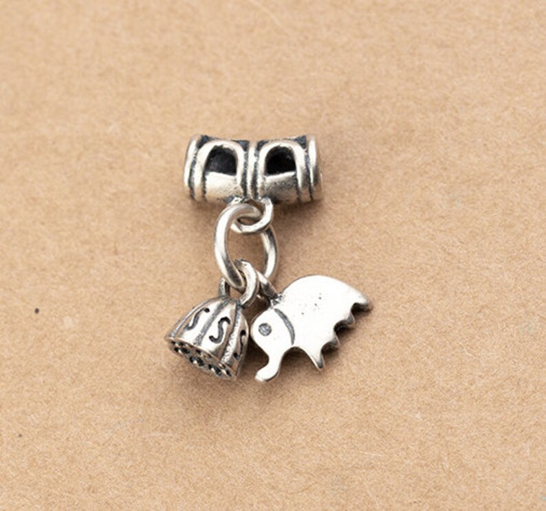 1 Pcs 20mm Sterling Silver Elephant Dangle Charm 925 Silver Lotus Bail Charms