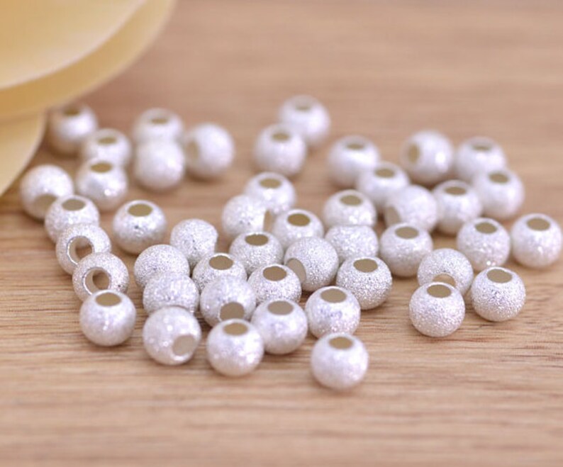 3,4,5,6mm Multi Sizes 925 Sterling Silver Stardust Round Beads Satin Silver Spacer Beads