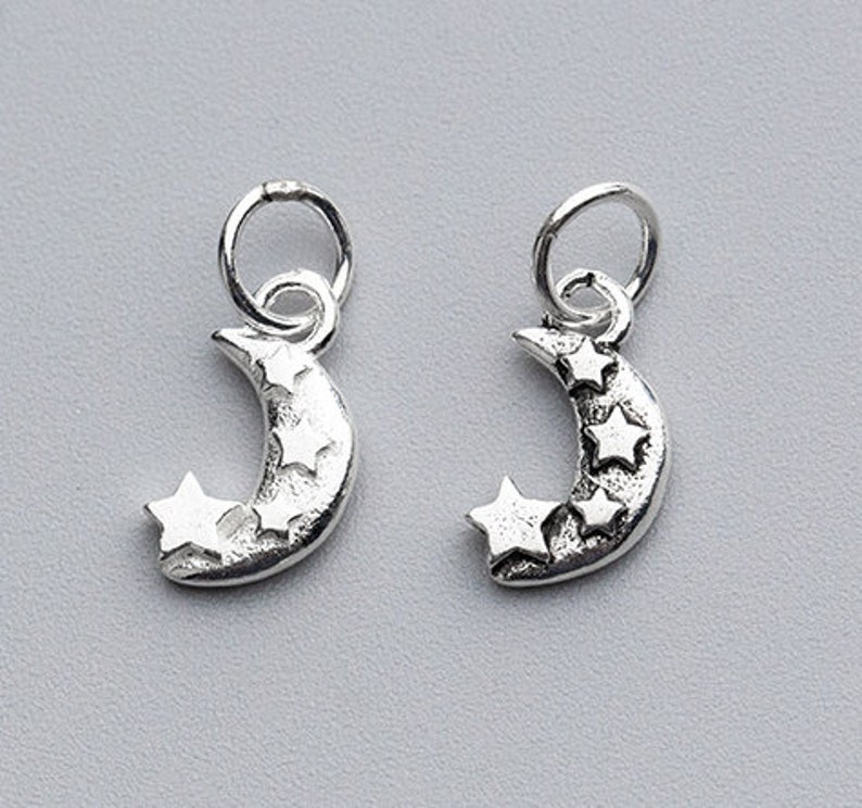4 Pcs 12.5\u00d77mm Sterling Silver Moon And Star Charms 925 Silver Moon Star Pendant