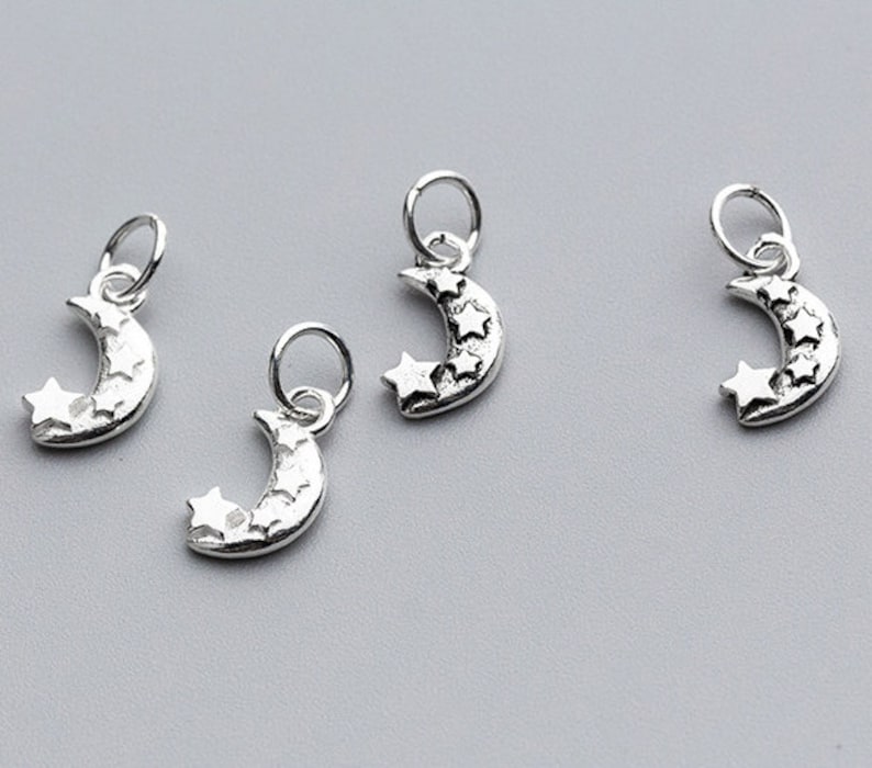 4 Pcs 12.5\u00d77mm Sterling Silver Moon And Star Charms 925 Silver Moon Star Pendant